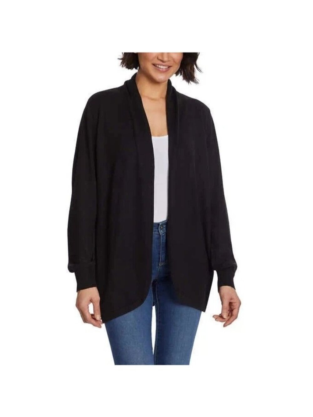 NWT Ella Moss Women's L Black Open Front Cardigan Polyester Blend